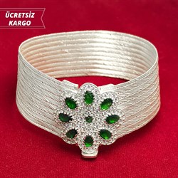10 Sıra Zümrüt ve Zirkon Taşlı Trabzon Hasırı Gümüş Bileklik
